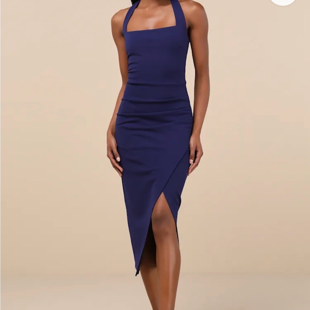Prominent Charm Halter Bodycon Tulip Midi Dress